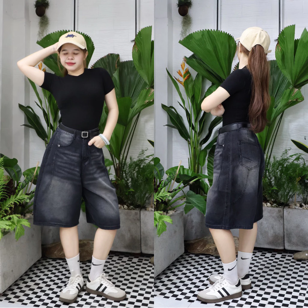 Quần Sọt Jean Ngố Trơn  QC . Jean ko giãn .Đủ Size S/M/L - ( N60 - Quần ngố thụng ) 7001