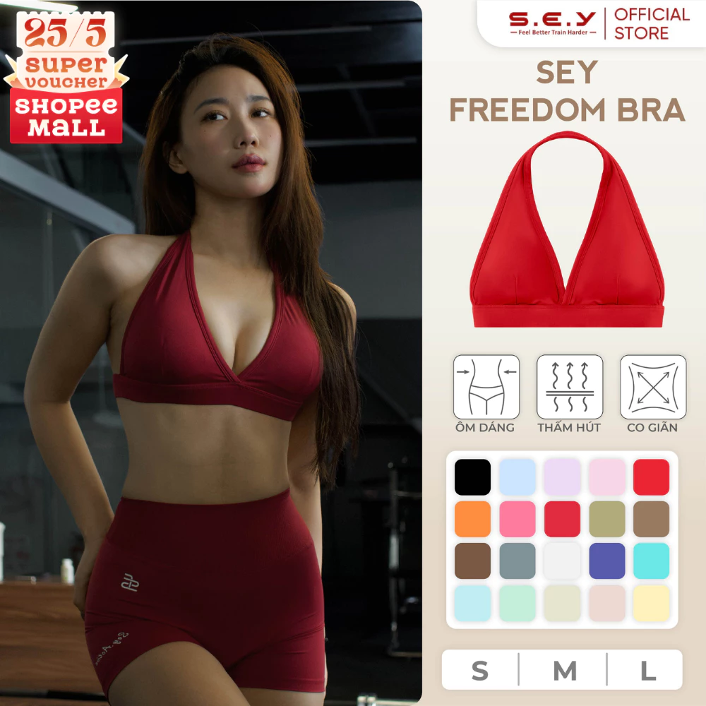 Áo Bra Thể Thao SEY Freedom, Có Sẵn Đệm Mút Cổ Yếm Cho Nữ Tập Gym, Yoga