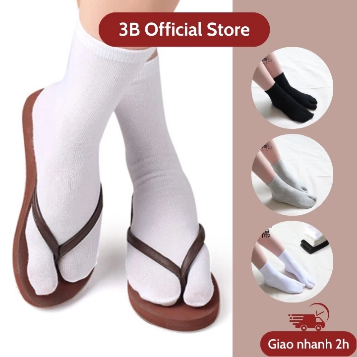 Vớ Xỏ Ngón YUUKI TABI Nhật Bản - Tất Cotton Không Gót Khử Mùi Thoáng Khí Co Giãn Thấm Hút Mồ Hôi (Trắng Xám Đen)