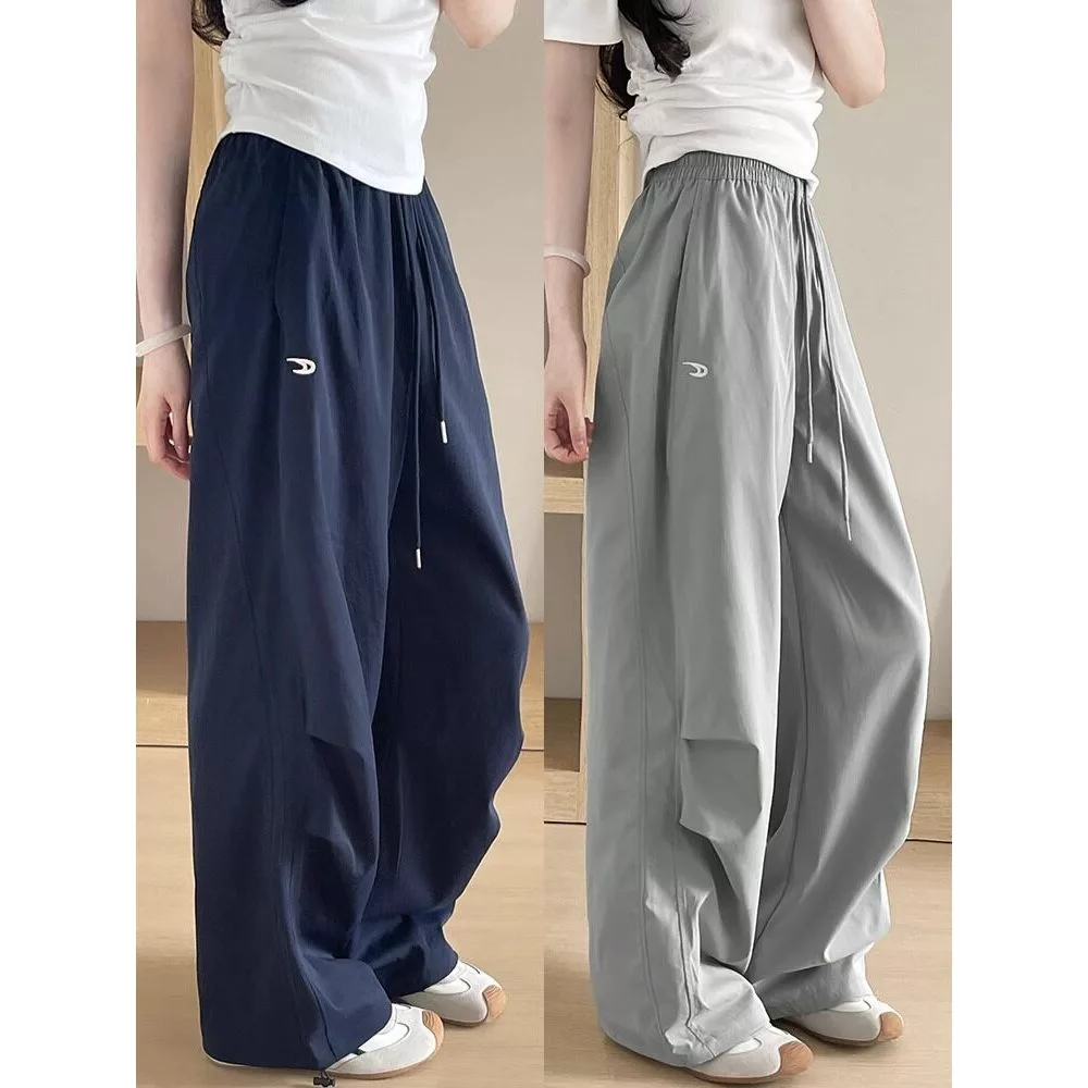 Quần Ống Suông Unisex Vải Đũi Hàn Xếp Ly Basic - Maylinhshop - Cạp Chun Dây Rút Hack Dáng Đỉnh Cao