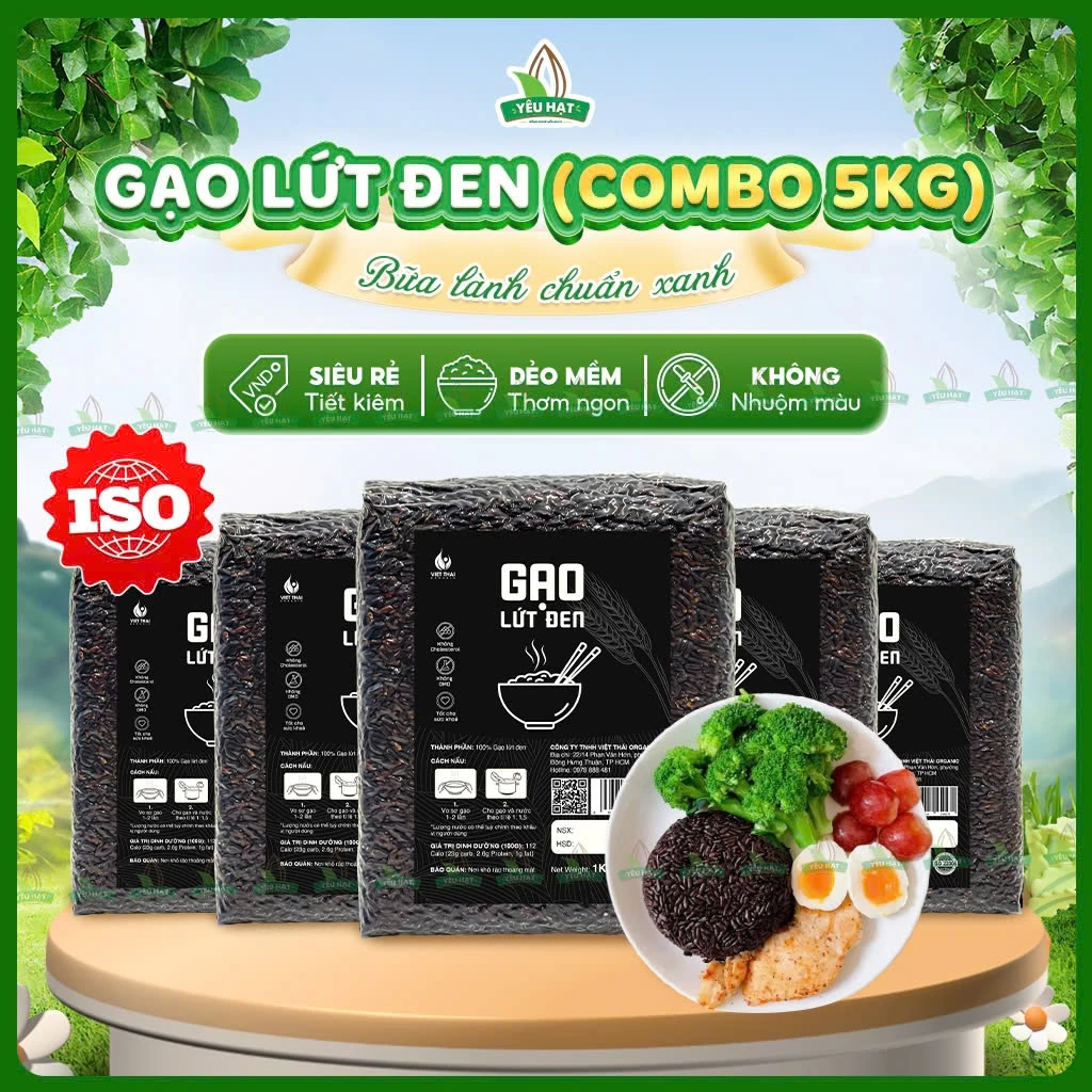 [COMBO 5KG SIÊU RẺ] Gạo Lứt Đen Đạt Chuẩn ISO Dẻo Mềm Không Cần Ngâm Eatclean Ăn Kiêng Thực Dưỡng