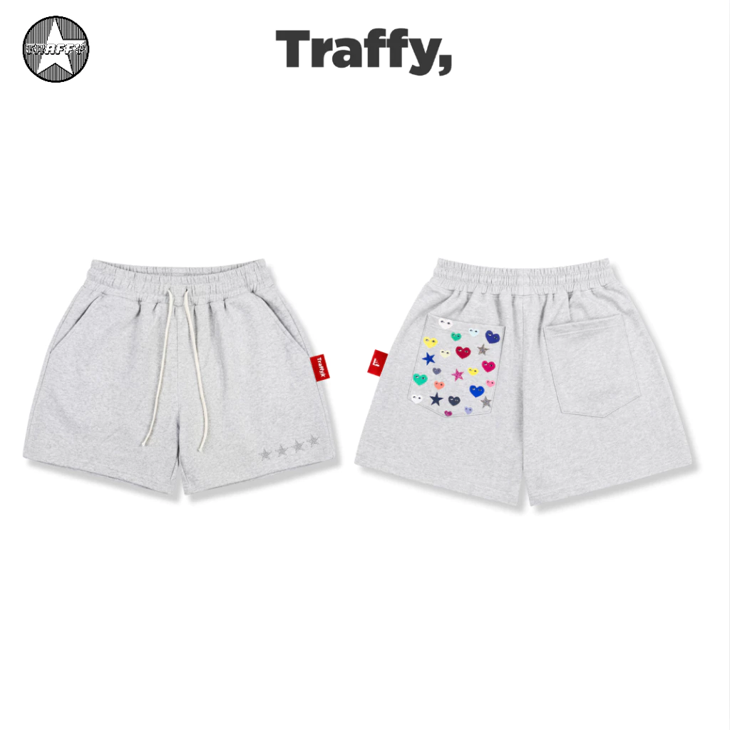Quần Short TRAFFY POCKET ART_Nỉ Chân Cua In Trái Tim Mix Ngôi Sao Kim Tuyến StarBoy/StarGirl Unisex