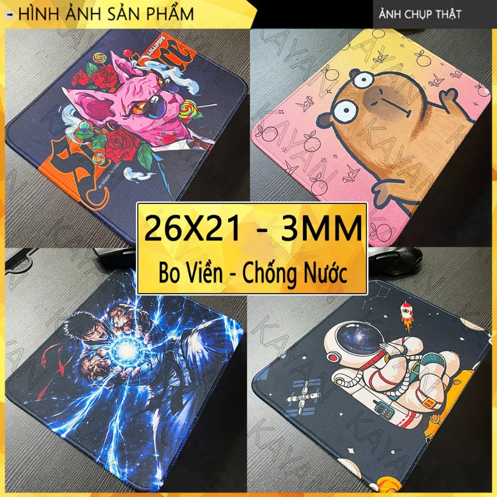 Lót chuột văn phòng dễ thương cỡ nhỏ 26x21cm, dày 3mm, có bo viền, chống nước