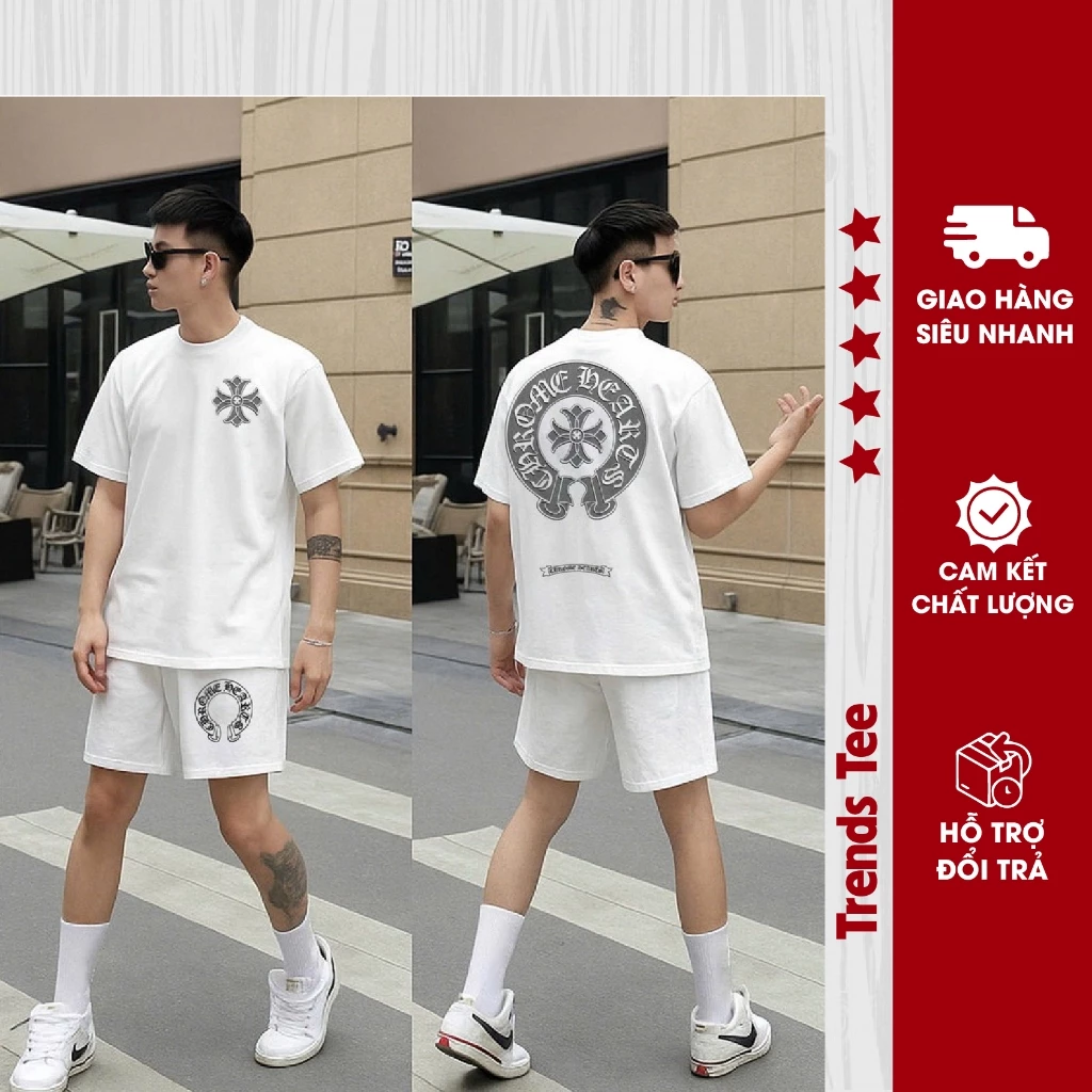 Tổng Hợp Set Bộ Nam Nữ Form Rộng Áo Cotton 100% & Quần Nỉ Chân Cua Đứng Form Cao Cấp In Hình Chrome