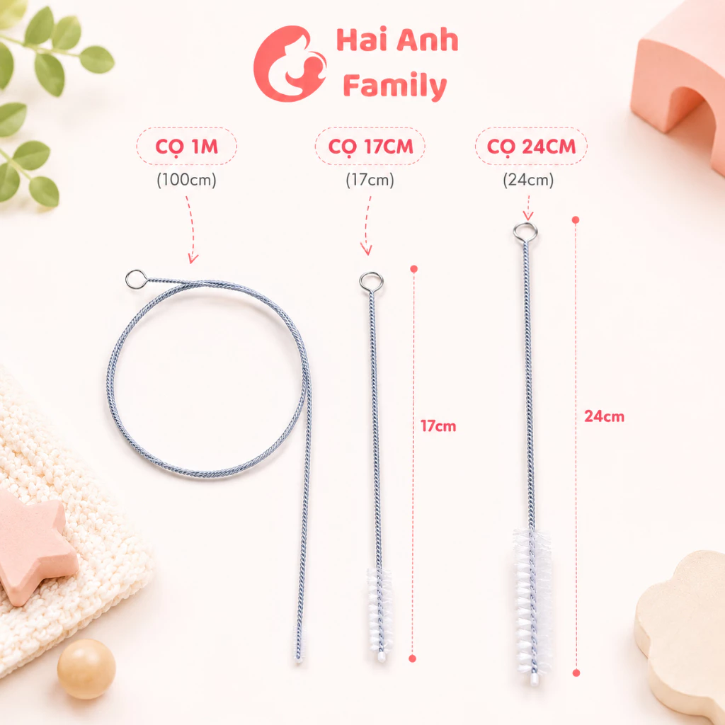 Cọ rửa ống hút bình sữa, cọ rửa dây máy hút sữa cho bé - Chất liệu thép không gỉ cao cấp