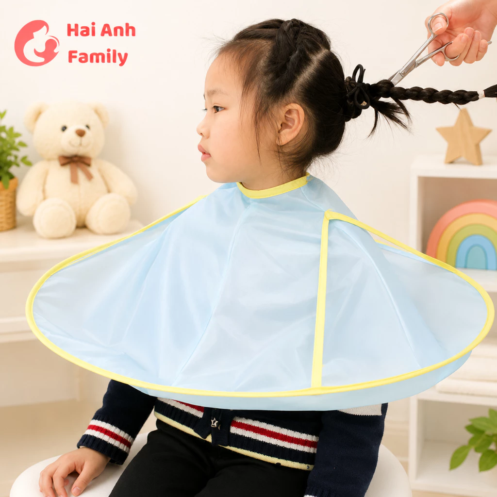 Áo Choàng Cắt Tóc Cho Bé Chống Dính Tóc, Khay Hứng Tóc
