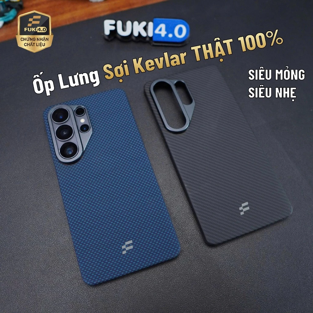 Ốp lưng Kevlar FUKI 4.0 cho Samsung S26 S25 Ultra ốp điện thoại galaxy chống sốc sợi carbon 1500D siêu nhẹ siêu mỏng