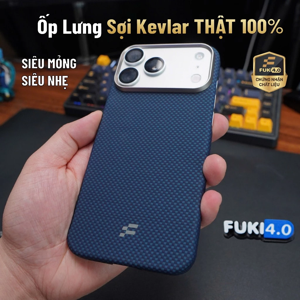 Ốp Lưng iphone Kevlar FUKI 4.0 1500D Cho Iphone 16 17 18 Pro Max Chống Sốc Siêu Mỏng Sạc Không Dây