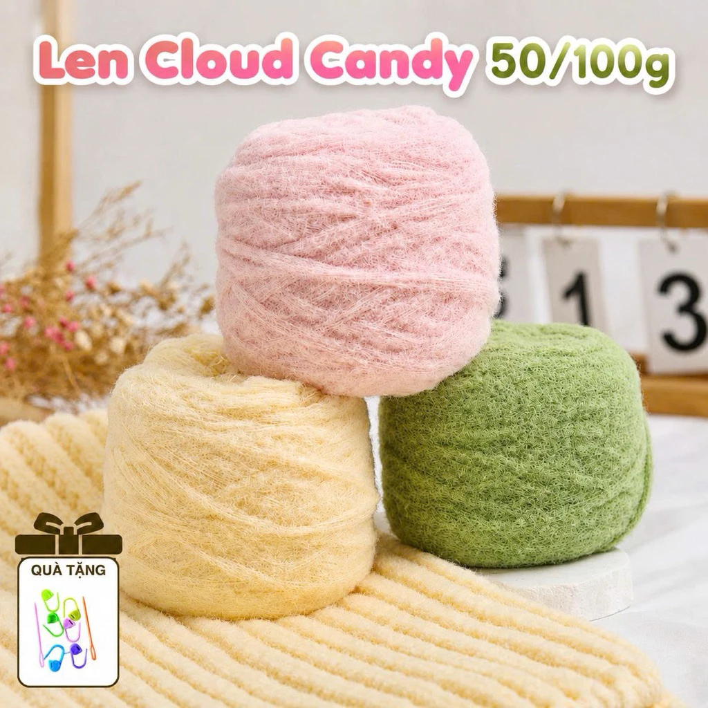 Len Cloud Candy ±50gr/100gr Siêu Mềm Mịn, Len Chập 6 Bông Nhẹ Dệt Khăn Áo, Mũ ,Chăn,…Handmade