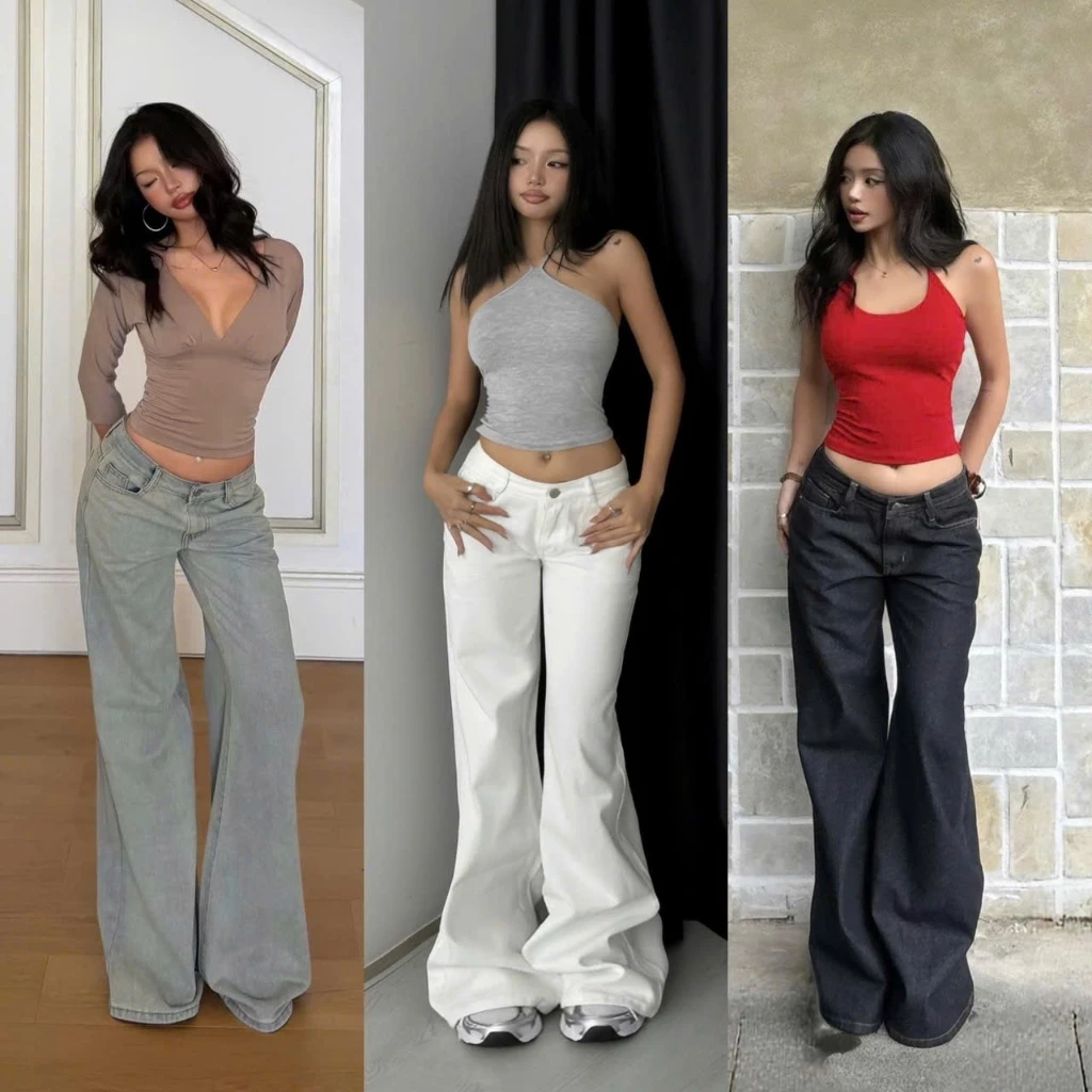THE QUẠO - Quần Jean Nữ Lưng Cực Thấp Ống Suông Loe Có Size Nhỏ N2701_730