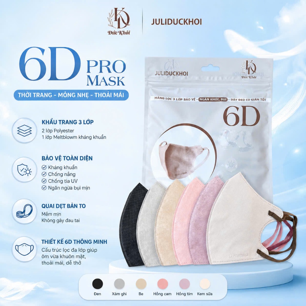 Sỉ Combo 120 chiếc Khẩu trang 6D JULIDUCKHOI Promask Mẫu Thời Trang Mới Cực…
