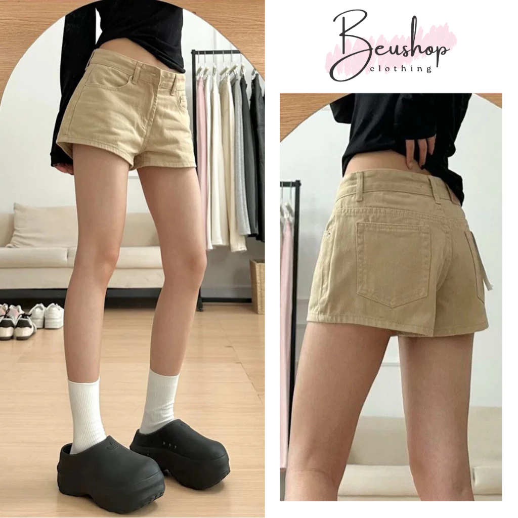 [DEAL MỚI] Quần Short Jean Nữ Be Trơn Cạp Trễ Dáng Ngắn Quần Jean Short Nữ Form Ngắn Năng Động Cá Tính BIGSIZE