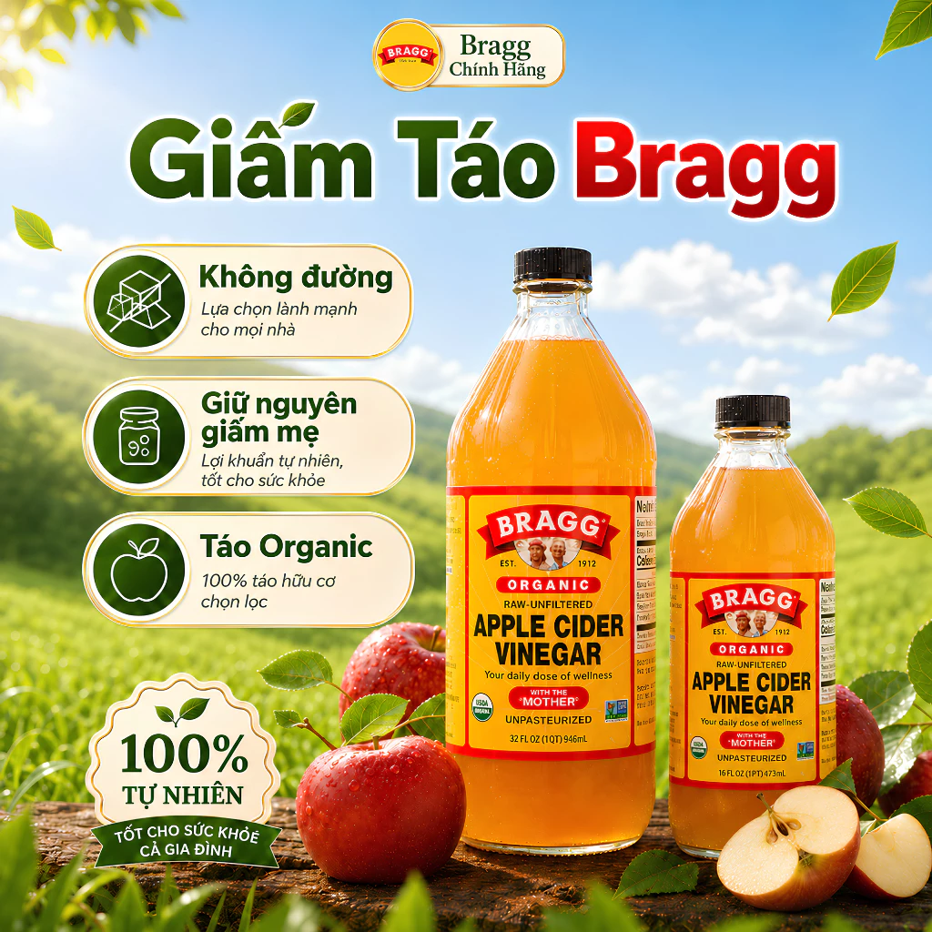 Combo Giấm Táo Hữu Cơ Bragg 473ml + 946ml