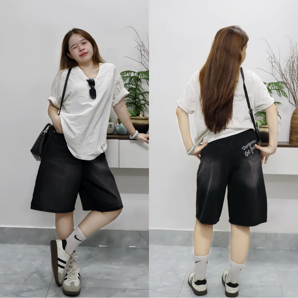 Quần Sọt Jean Ngố Trơn  QC . Jean ko giãn .Đủ Size S/M/L - ( N60 - Quần ngố thụng ) 6050