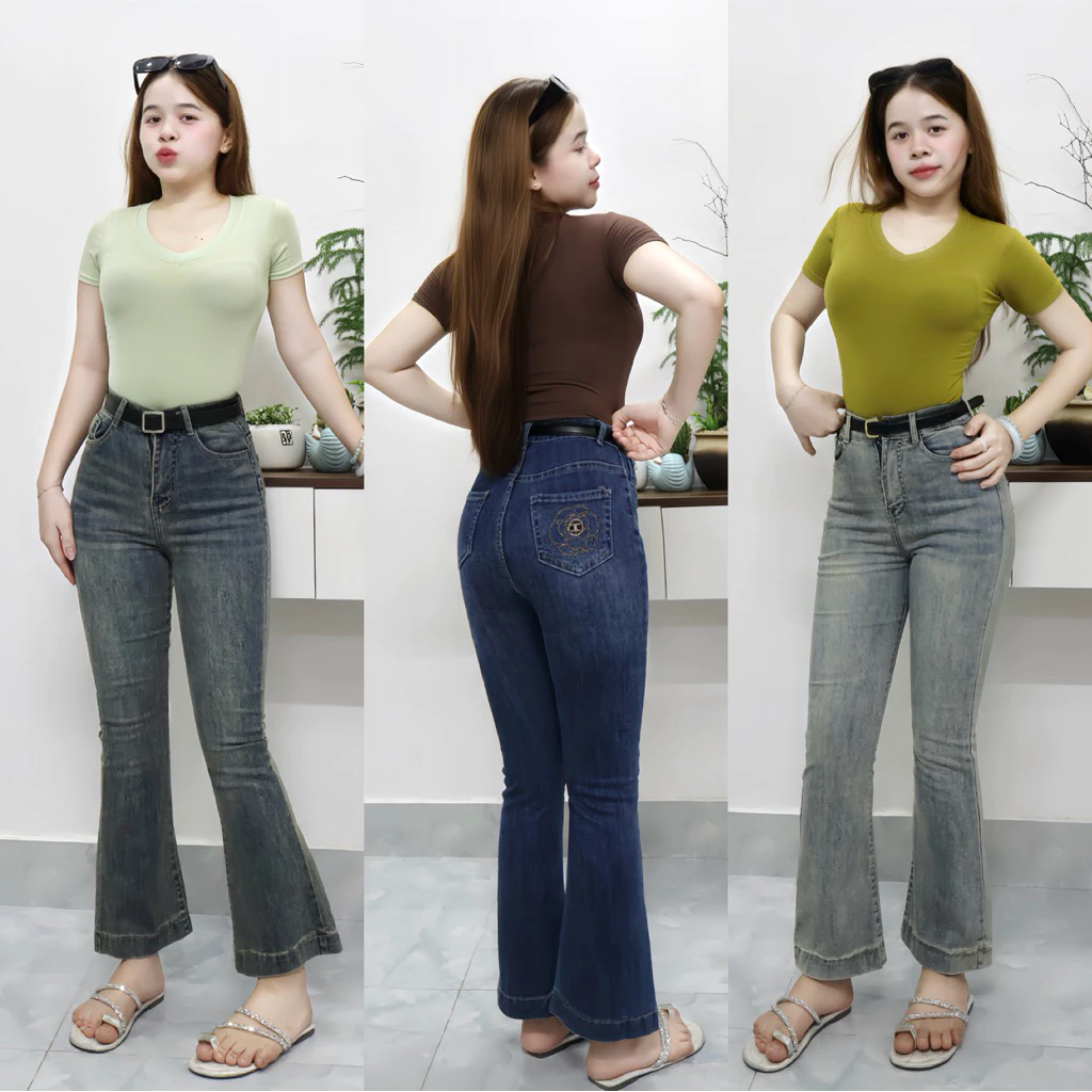(90cm) Quần Jean Nữ Ống Loe Lỡ Túi Thêu Đủ Size S/M/L( L01 - quần loe lỡ ) 7215