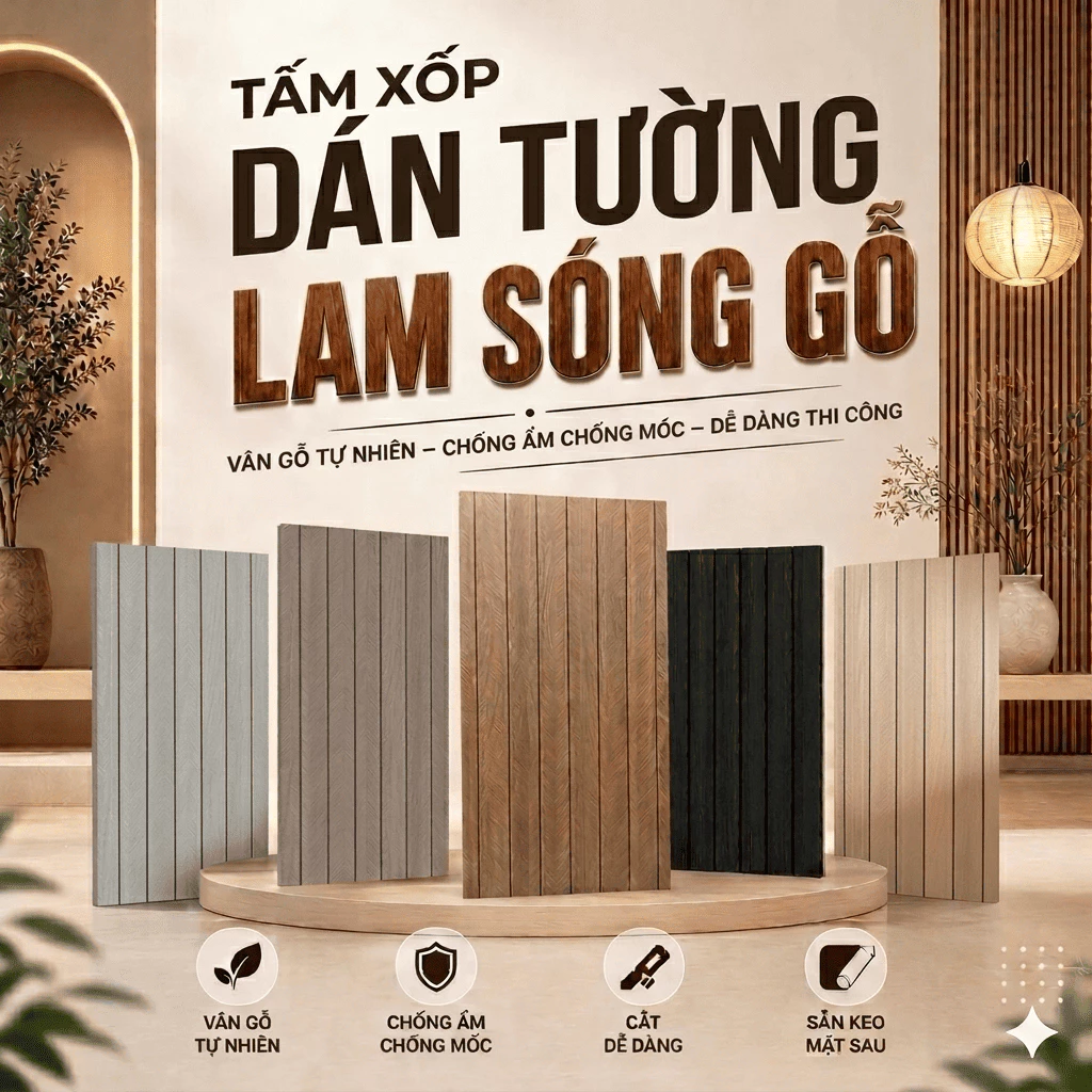 Tấm Dán Tường Lam Sóng Gỗ 3D Cao Cấp Decor Góc Setup, Phòng khách,Phòng ngủ