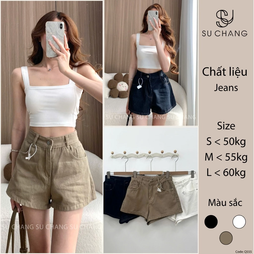 Quần Sooc Jeans Trơn Basic Tag Da Q555 Su Chang Thời Trang Nữ