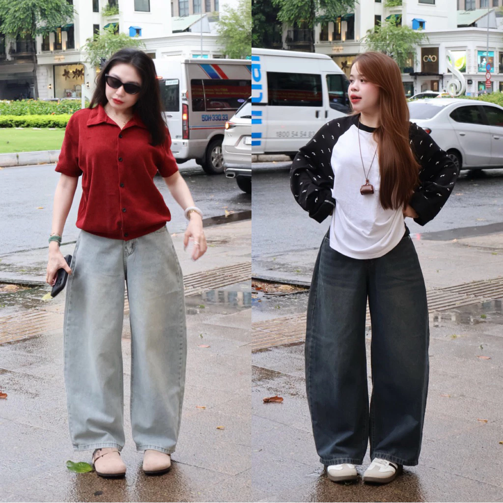 (97cm)XS/S/M/L Quần jean nữ ống suông rộng rách nhẹ may mạc nơ ( B2 - Quần ống thụng(baggy) 4060