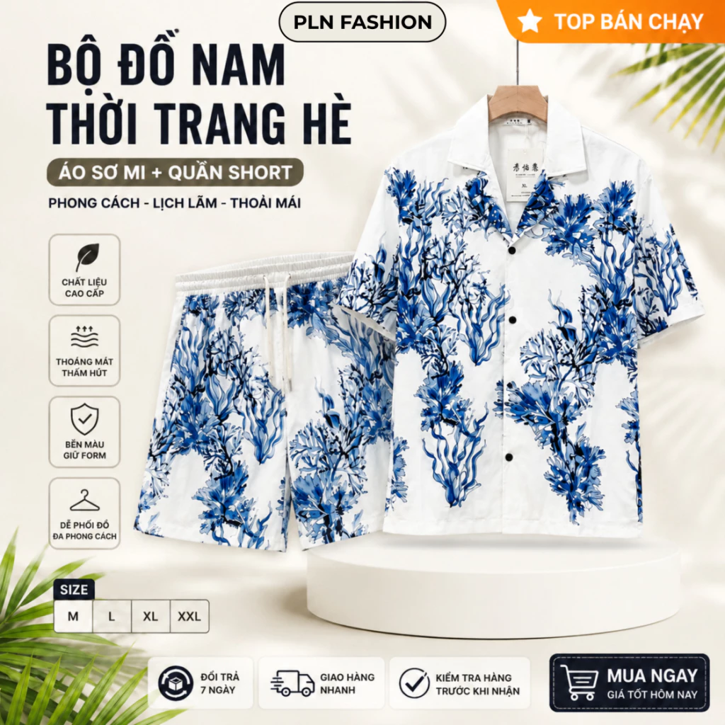 bộ đồ nam hè form thoáng mát in họa tiết chất lụa cao cấp, bộ lụa nam mặc đi chơi đi du lịch hè N59