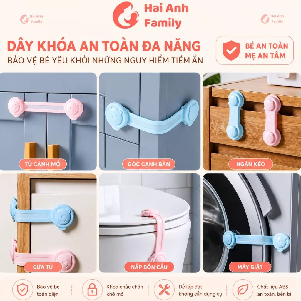 Khoá chốt cài tủ lạnh, tủ đồ, ngăn kéo an toàn cho bé