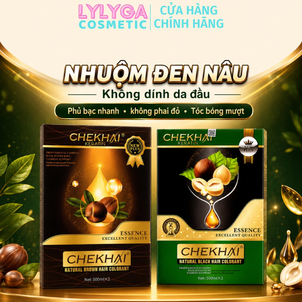 Nhuộm tóc phủ bạc màu đen nâu KERATIN MACADAMIA CHEKHAI 1000ml Nhuộm tóc thảo dược tự nhiên tại nhà TN04