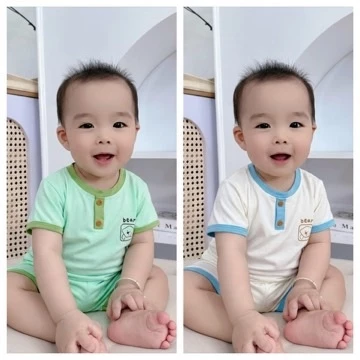 (chất đẹp) bộ cộc thun lạnh cổ trụ Bear mềm mát mặc hè cho bé