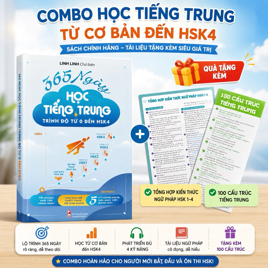 📚 Sách "365 ngày học tiếng Trung" - Lộ trình học chi tiết từng ngày cho người mới học đến HSK 4(có file nghe)