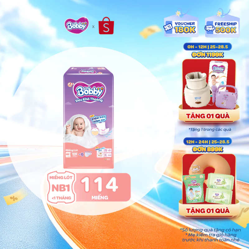 [TẶNG MIẾNG NGẪU NHIÊN] Miếng lót sơ sinh Bobby Newborn 1-108 miếng