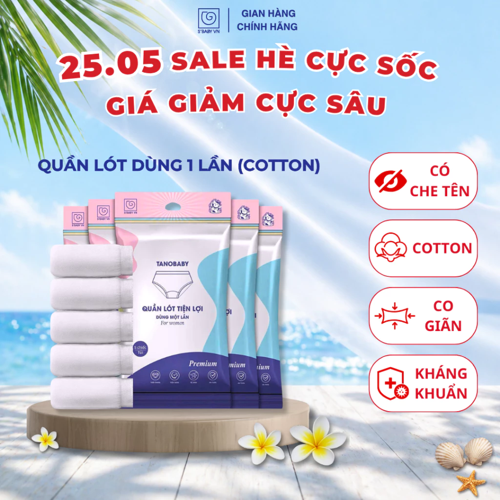 Combo 5 quần lót 1 lần tiện lợi S'BABY TANO chất liệu vải cotton cao cấp, mềm mại, co dãn tốt (TC)