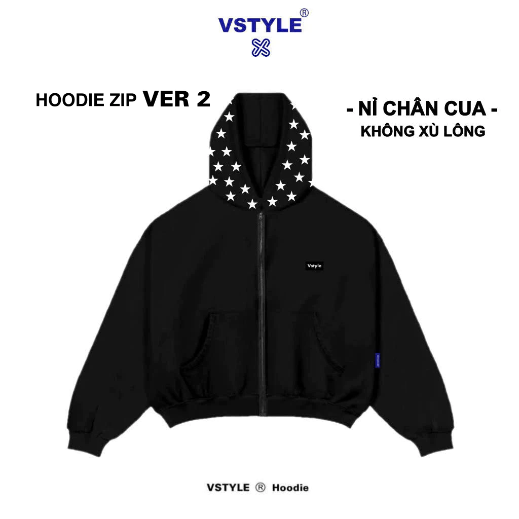 [KHÔNG XÙ LÔNG] Áo Hoodie Zip "STAR" Ver.2 Nỉ Chân Cua Logo Vstyle Unisex