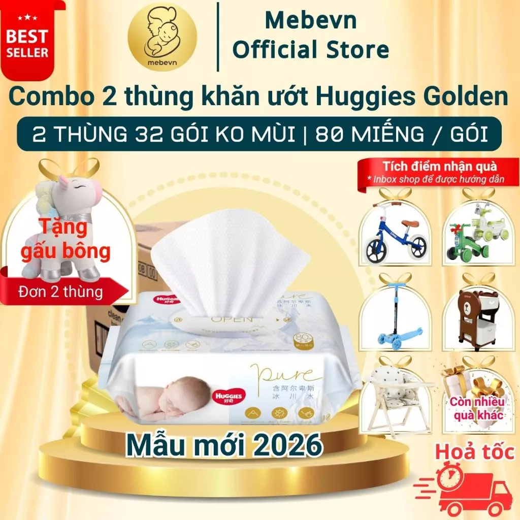 [FBS] Combo 2 thùng khăn ướt Huggies Golden cao cấp, khăn ướt Huggies cho bé không kích ứng da.