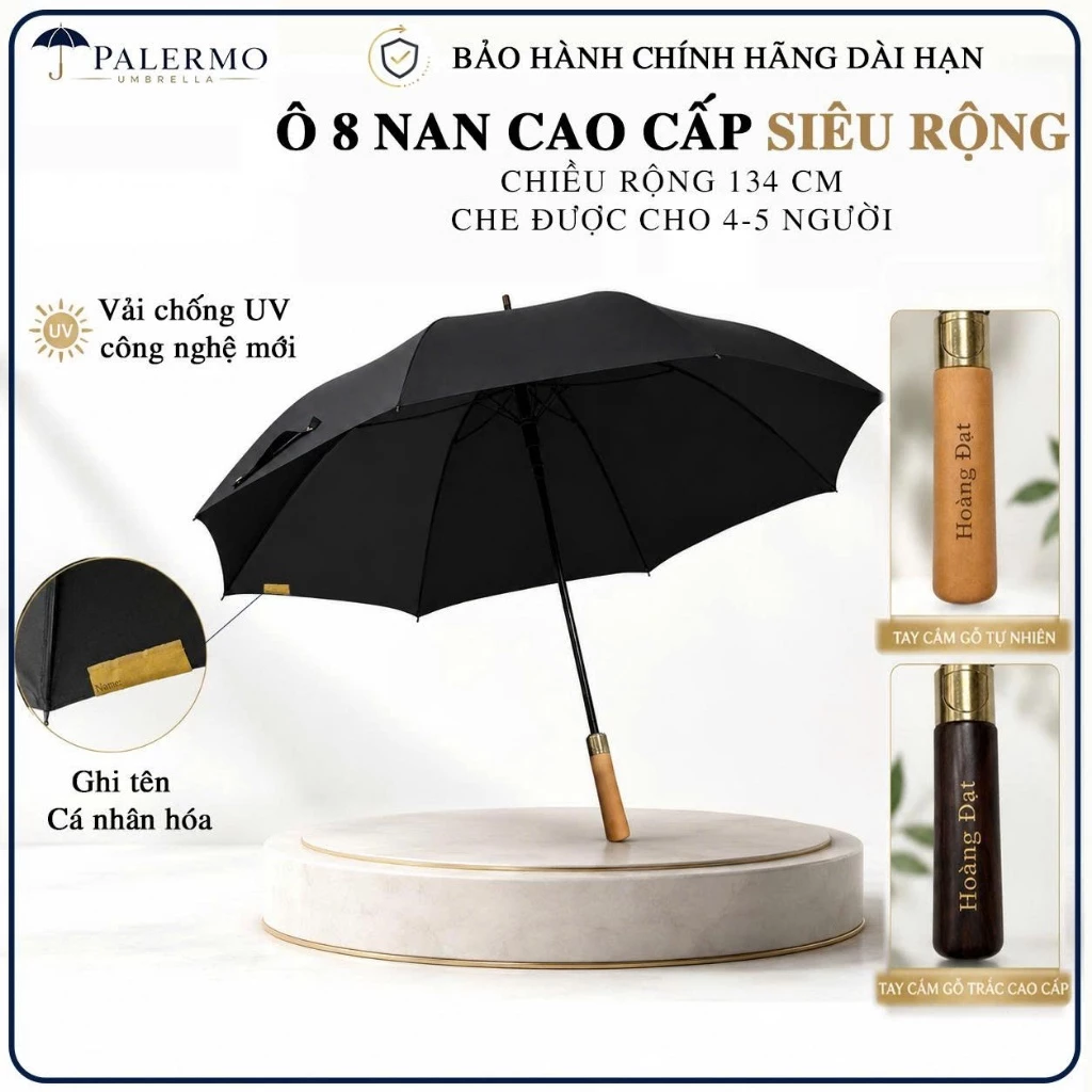 Ô dù che mưa, che nắng cán dài cao cấp PG30 Palermo tán rộng 134cm, ngăn 99% tia UV, độ bền 5-8 năm