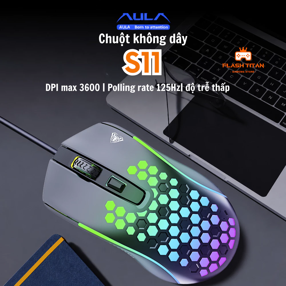 Chuột Gaming có dây AULA S11 - Trọng lượng nhẹ - DPI max 3600 - LED RGB - Hàng chính Hãng