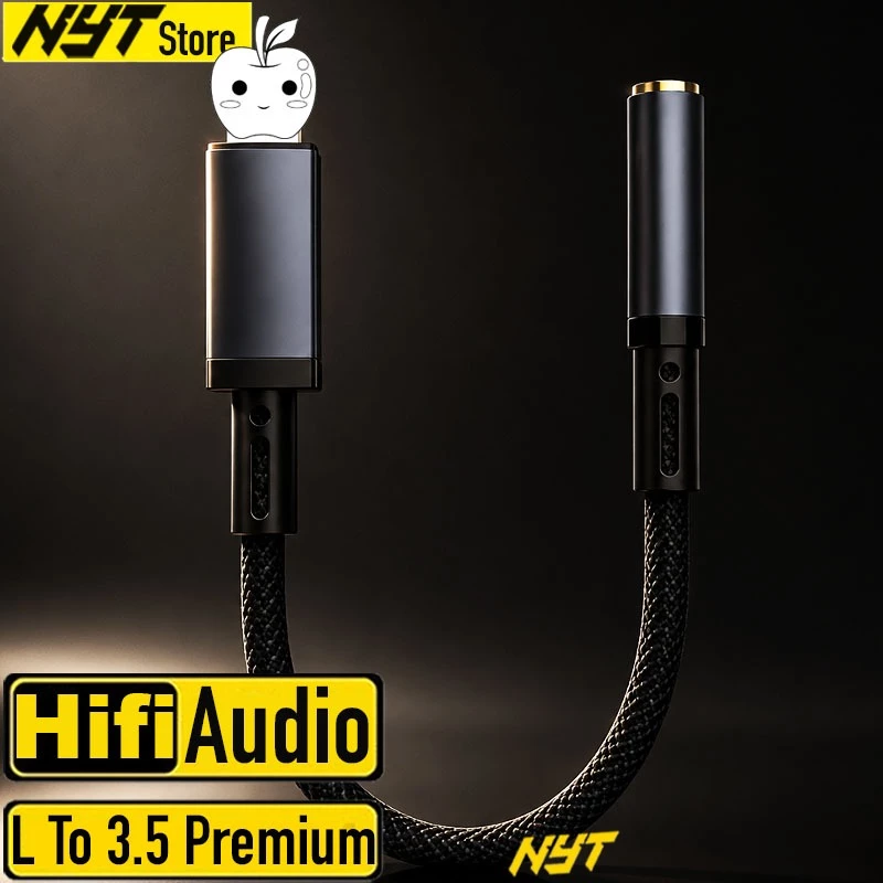 Cáp Chuyển Cổng L / Type C Sang Tai Nghe Cổng 3.5mm Hợp Kim Nhôm Bện Dù Cao Cấp NYT CD101