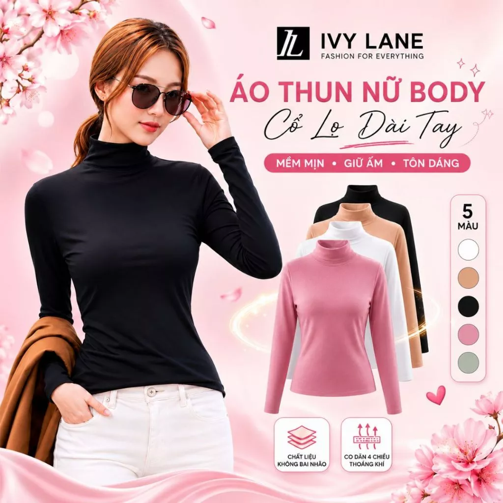 (COMBO 3 ÁO) Áo Giữ Nhiệt Nữ Dài Tay Cổ 3 Phân Body – Thun Lạnh Co Giãn 4 Chiều, Nhiều Màu Mẫu 01 - IvyLane