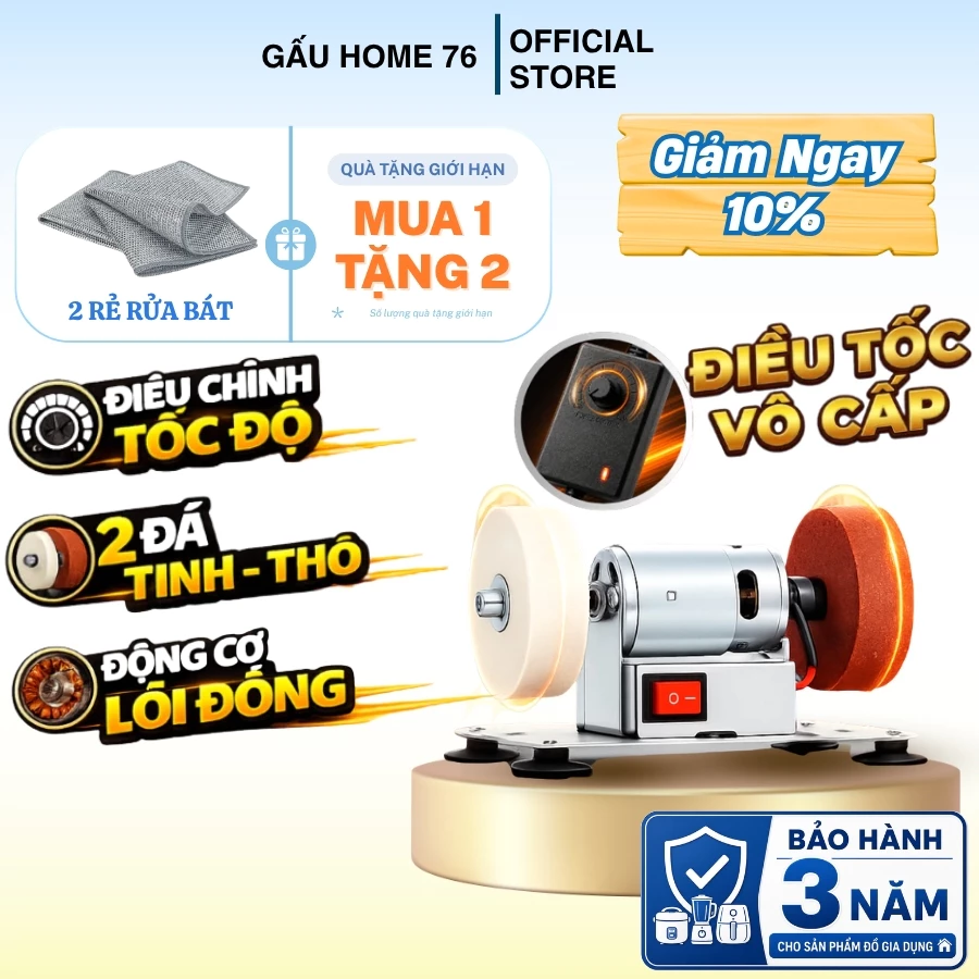 Máy Mài Dao Kéo 2 Đá 100W Điều Chỉnh Tốc Độ Linh Hoạt, Máy Mài Mini Mài Thô Mài Tinh Cao Cấp 2026