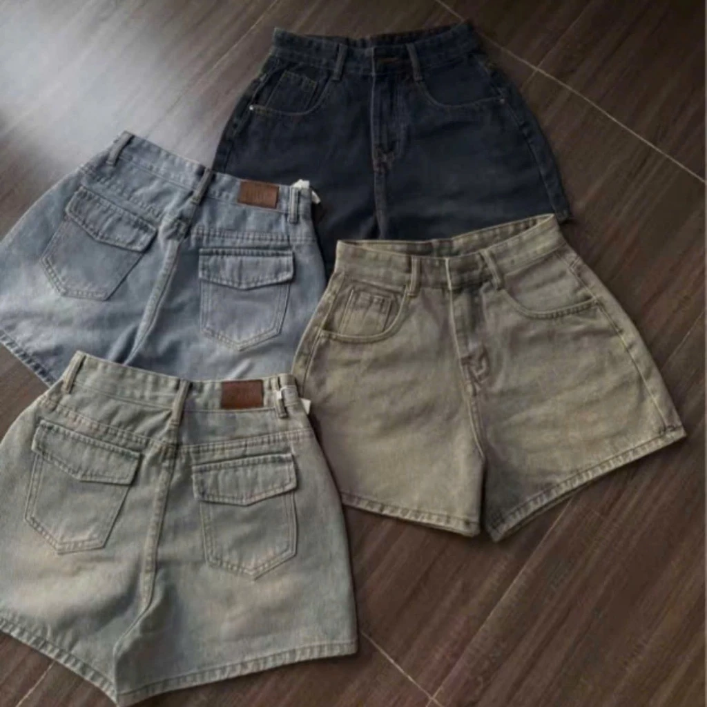 201 - Quần short jean nữ, quần đùi nữ dáng xuông tôn dáng, thế kế túi sau có nắp cách điệu (Size 40-65kg)