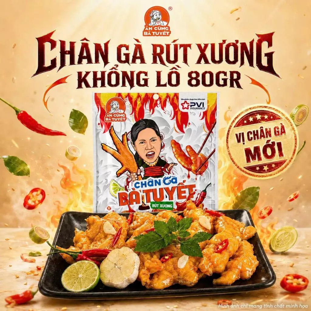 CHÂN GÀ RÚT XƯƠNG KHỔNG LỒ vị tê cay 80g- ĂN CÙNG BÀ TUYẾT (Tặng bim bim bất kỳ) M122