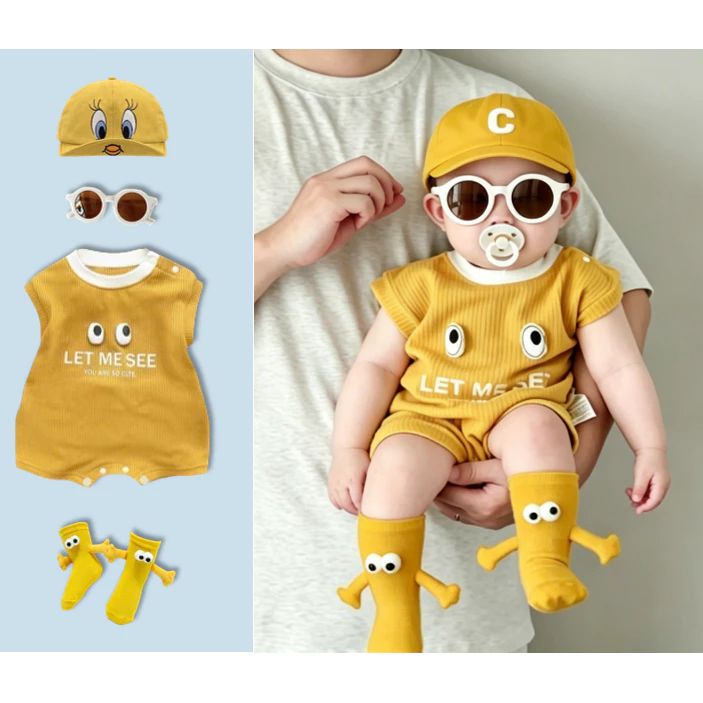 Baby mùa hè bông tay ngắn romper Mô hình mắt cá nhân và thời trang Phong cách Hàn Quốc Jumpsuit 0-24 M