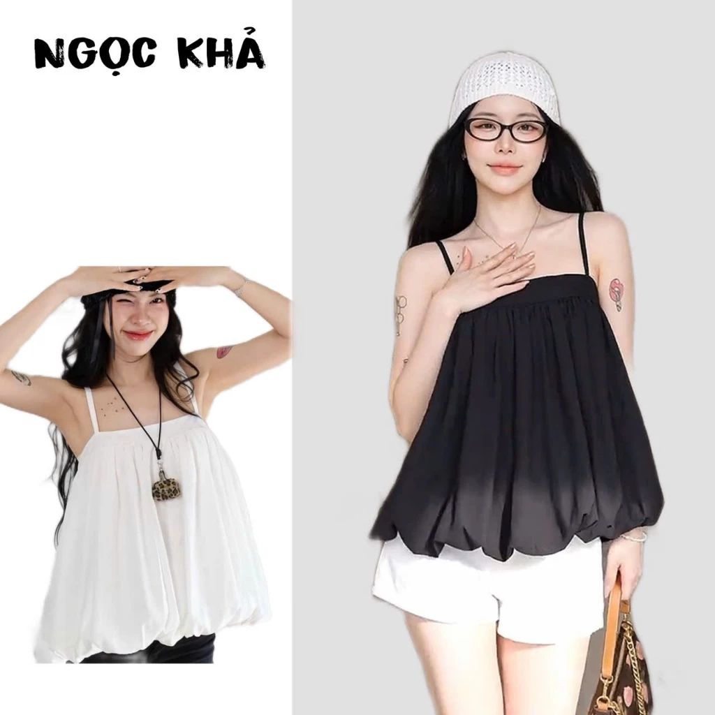 Áo Bí 2 Dây Phồng Có Dây Điều Chỉnh Form Babydoll Rộng mùa hè cho nữ