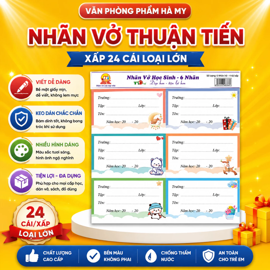 Tệp Nhãn Dán Tập Vở Học Sinh / Sinh Viên Thuận Tiến Nhiều Hình Siêu Cute Cao Cấp