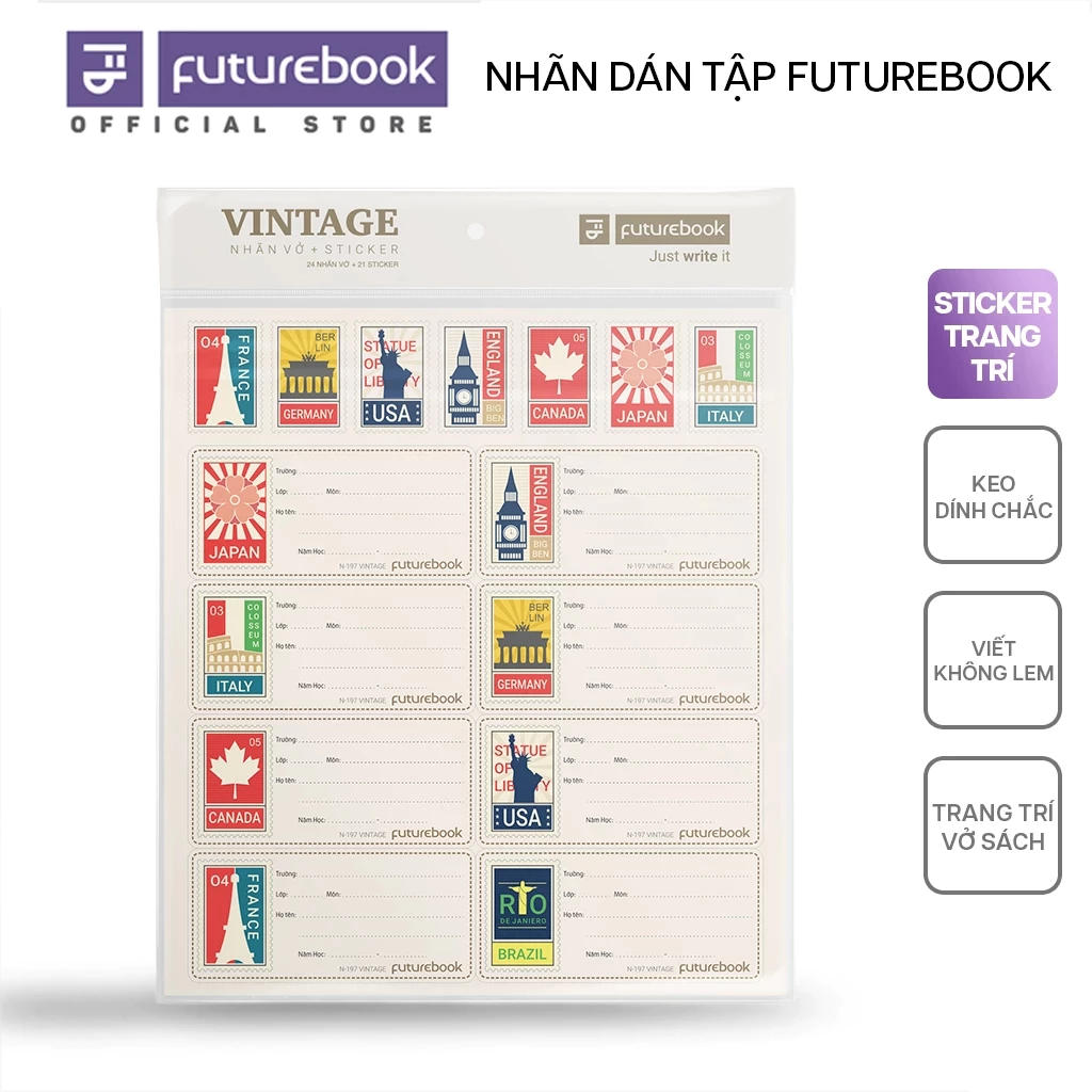 Tệp 20 Nhãn Vở Học Sinh Kèm Sticker Trang Trí Cao Cấp FUTUREBOOK