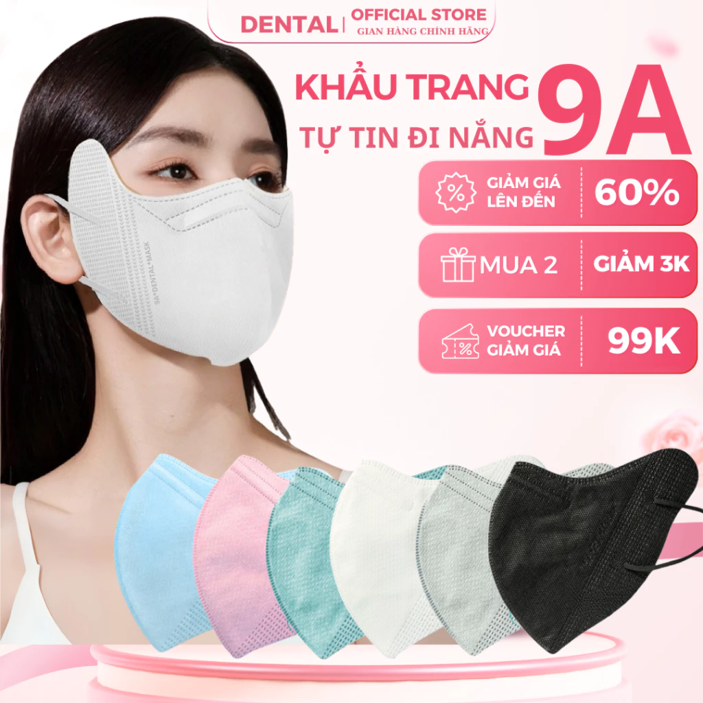 SVIP Thùng 300 Cái Khẩu trang 9A DENTAL 5 lớp Kháng Khuẩn,Form rộng chống nắng và tia UV