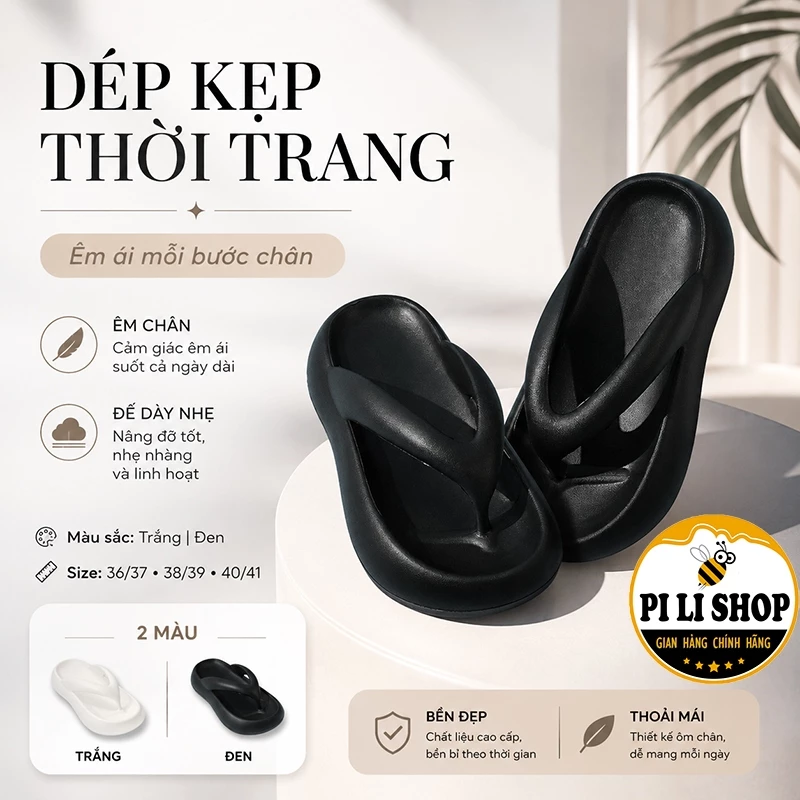 Dép Kẹp Nữ Đế Xuồng Êm Nhẹ, Dép Tông Nhựa Đế Dày Chống Trơn Đi Mưa Đi Biển Phối Đồ Cá Tính