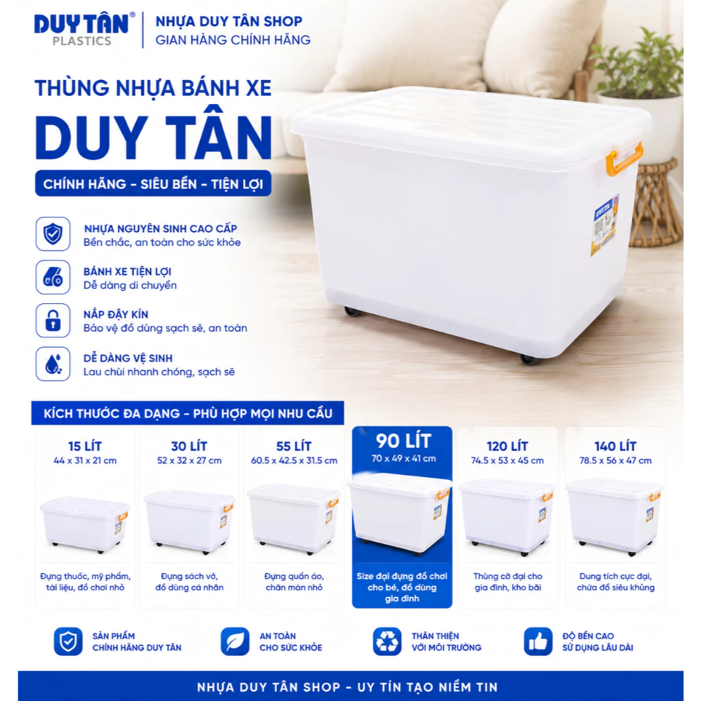 Thùng Nhựa Có Bánh Xe Duy Tân - Hiệp Thành (30L Đến 140L) Thùng Đựng Quần Áo, Đồ Chơi Dày Dặn Cao Cấp - Giao Nhanh 1H