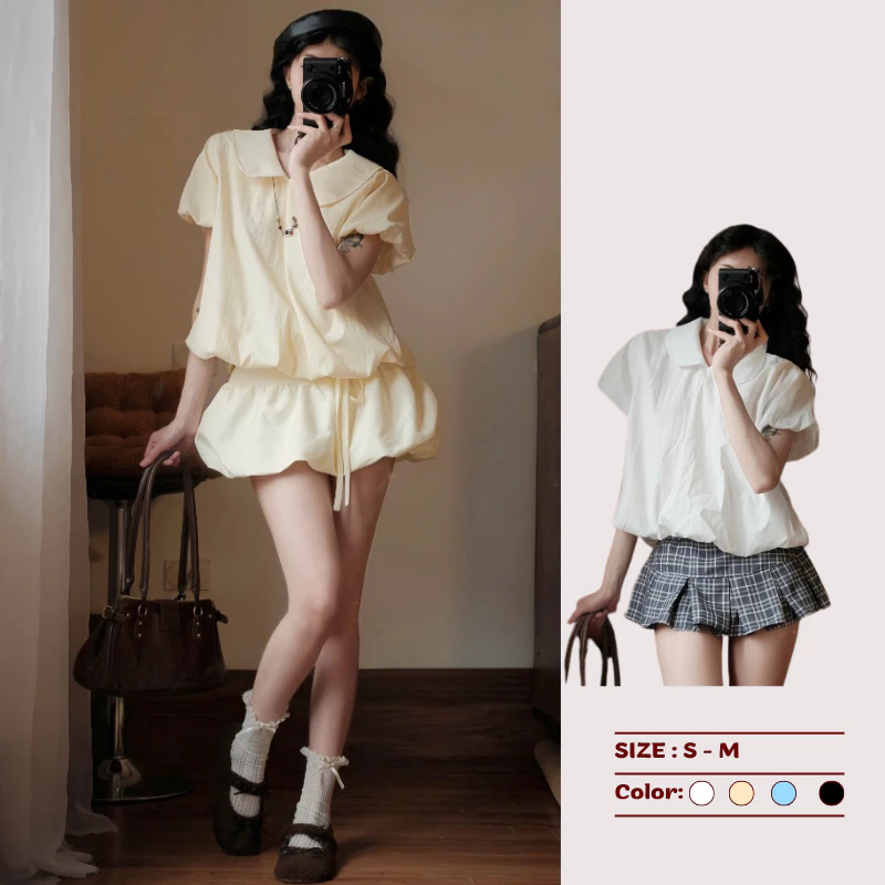 Áo sơ mi ngắn tay cổ sen chất liệu su gió bồng bềnh HA120 HMStyle