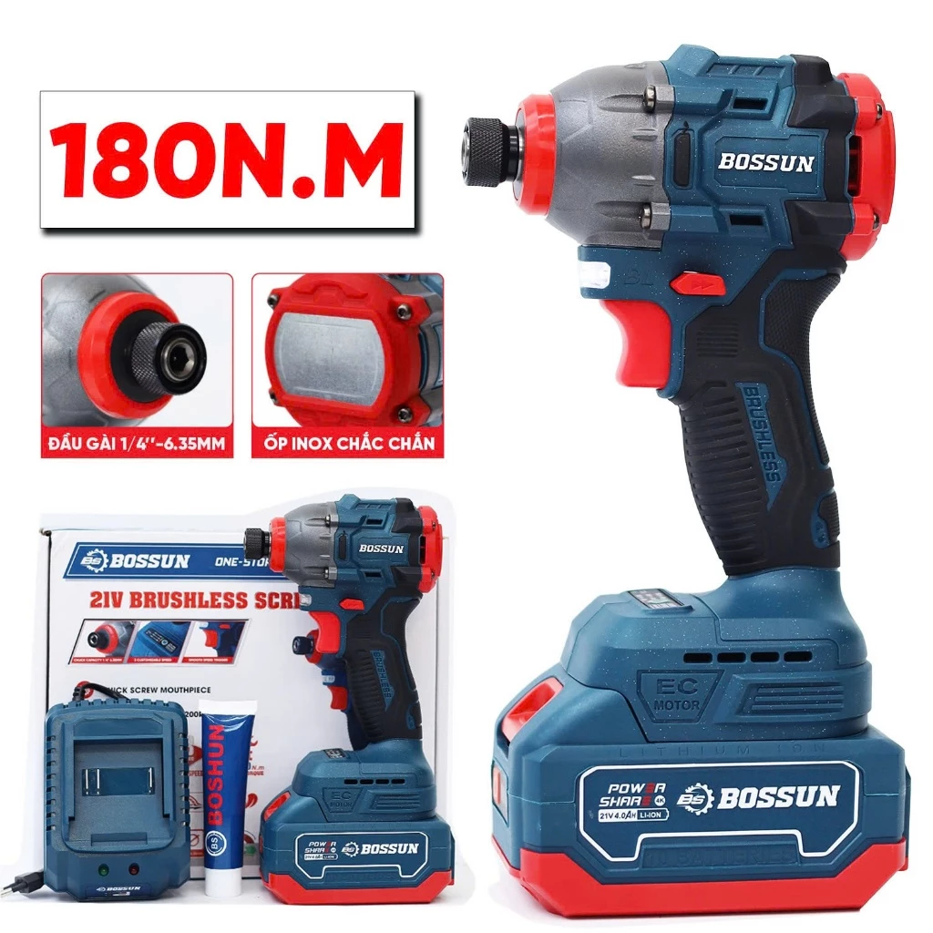 [CHÍNH HÃNG] Máy Chuyên Vít Bossun BS-CV180NM Không chổi than, Lực siết 180N, 3 Cấp tốc độ, Máy bắt vít