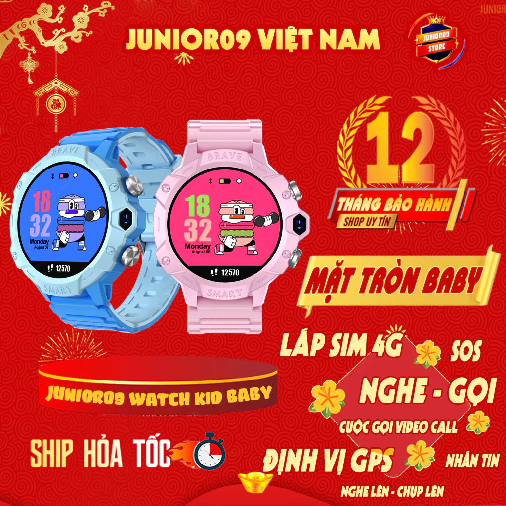 Đồng hồ thông minh Trẻ em JUNIOR09 WATCH KID BABY | Lắp SIM 4G | Nghe gọi | Định vị GPS | Videocall | Chống nước | SOS