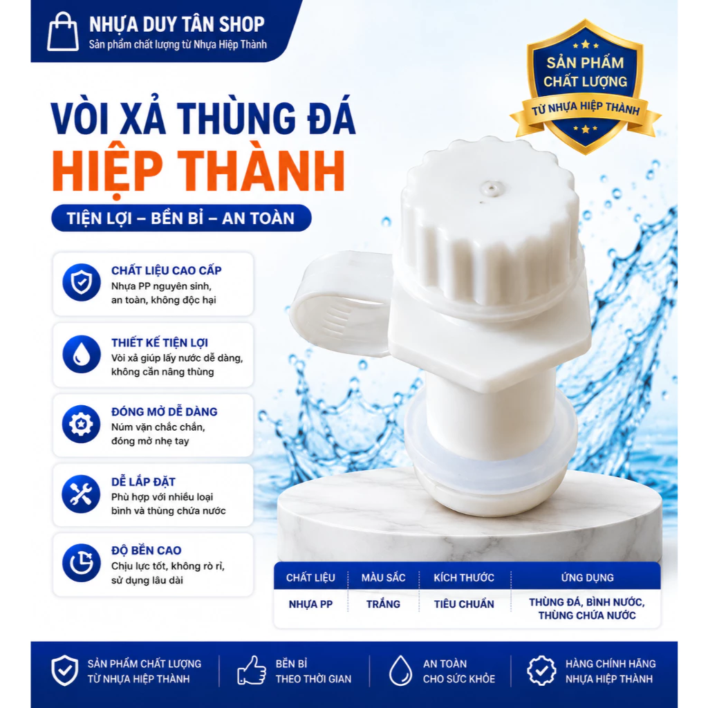 Vòi Thay Thế Thùng Đá Hiệp Thành Cao Cấp - Vòi Nhựa Thùng Đá Hitaco / Hibox Có Gioăng Cao Su