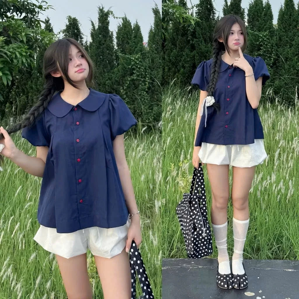 Áo sơ mi bèo quốc dân Nữ cổ sen tay bồng dáng babydoll siêu xinh cho các nàng